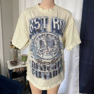 First Row Bright Future Men’s Medium Graphic Cream and Blue Men's TShirt quality